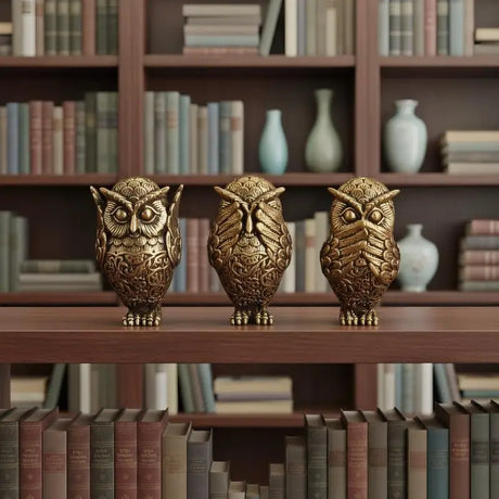 See No Evil, Hear No Evil, Speak No Evil Brass Owl Statues Tea Pets