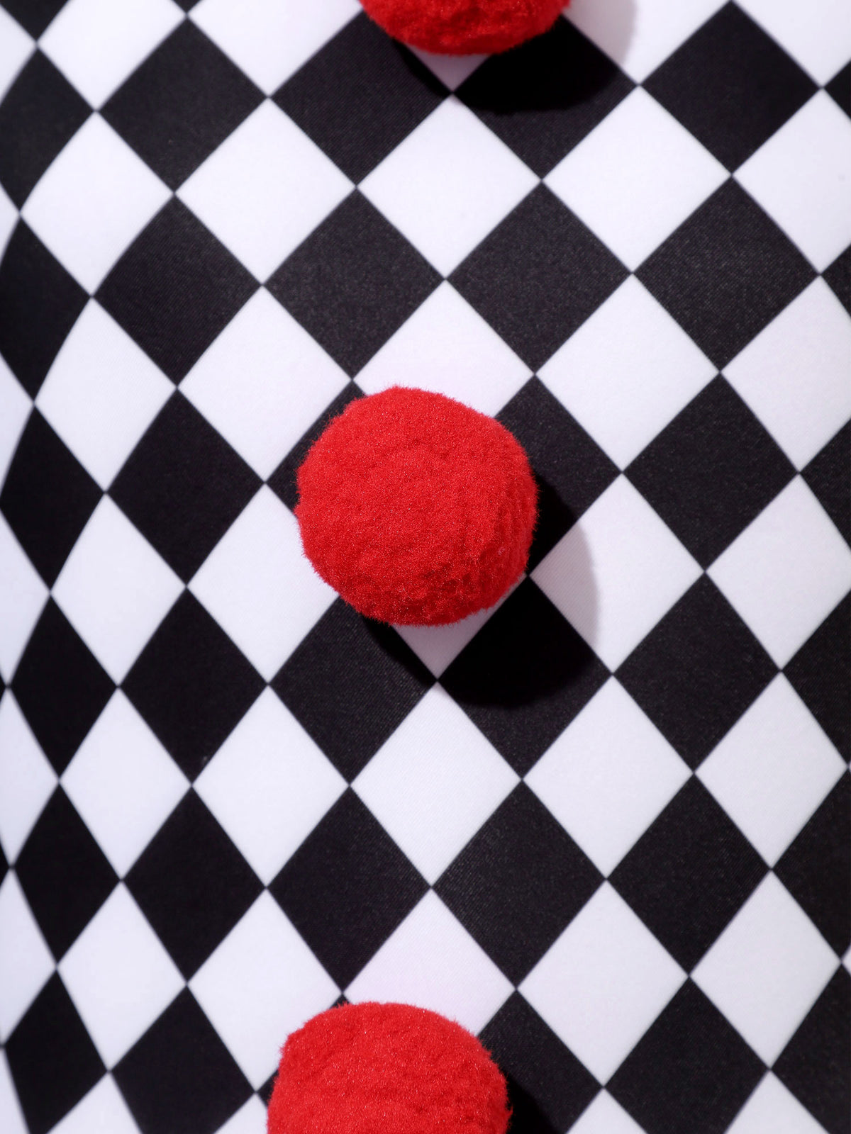 Kids Girls Halloween Harlequin Circus Clown Cosplay Costume Pom Poms Checkerboard Jumpsuit