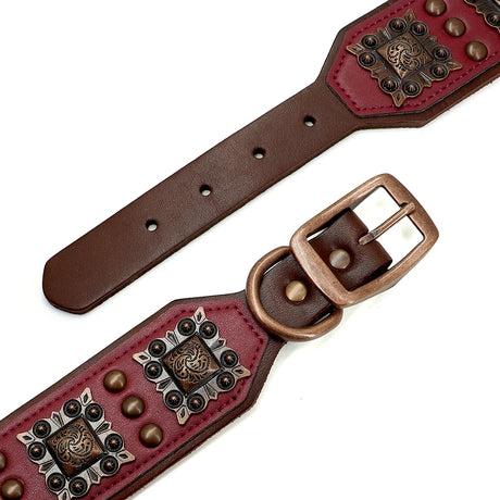 Genuine Leather Dog Collar 2inch Wide Rivet Spikes Collars for Medium Large Dogs Medieval Cosplay