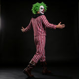 Men's Striped Clown Costume Vintage Circus Joker Cosplay Suits Long Sleeve Tops and Pants Set Halloween Carnivals Outfits