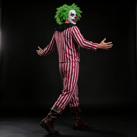 Men's Striped Clown Costume Vintage Circus Joker Cosplay Suits Long Sleeve Tops and Pants Set Halloween Carnivals Outfits