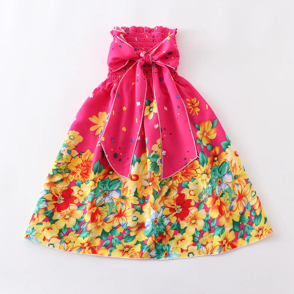 Summer Boho Girls Beach Dress 2 - 12 Years With Necklace Gift