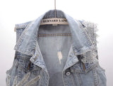 Lace Beaded Denim Vest