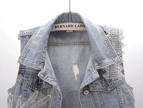 Lace Beaded Denim Vest