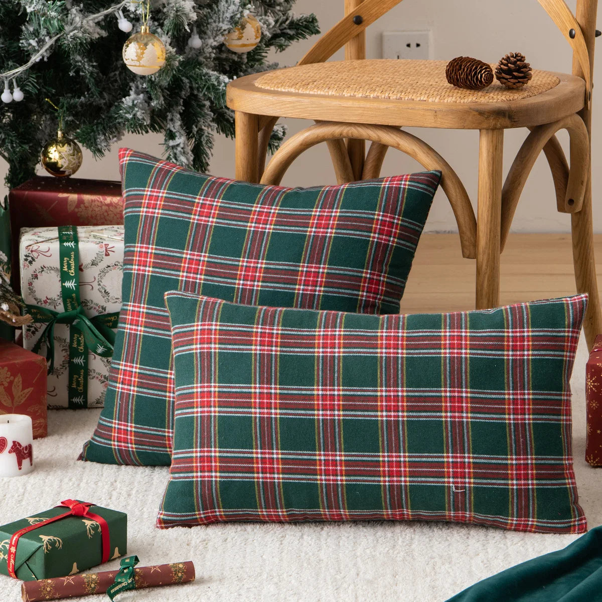 Christmas Plaid Cushion Pillow Covers Plush Pillows for Couch Sofa Living Room Decoration Nordic Home Decor