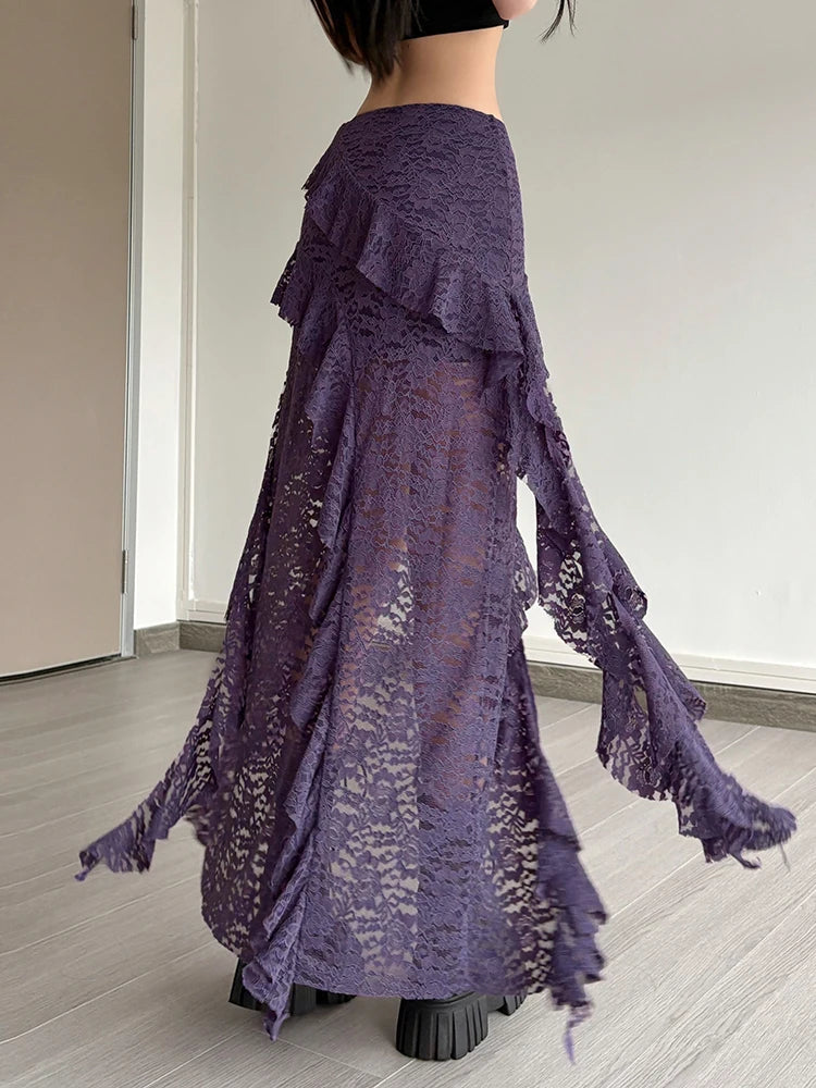Lace Skirts Irregular Hem Multi-Layered Ruffles