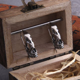 Vikings Skull Stainless Steel Hook Earrings for Men with Wooden Box