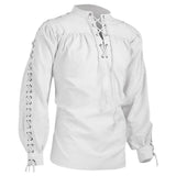 Men Tunic Shirts Viking Pirate Costume Gothic Clothes Drawstring Knight Cosplay Top