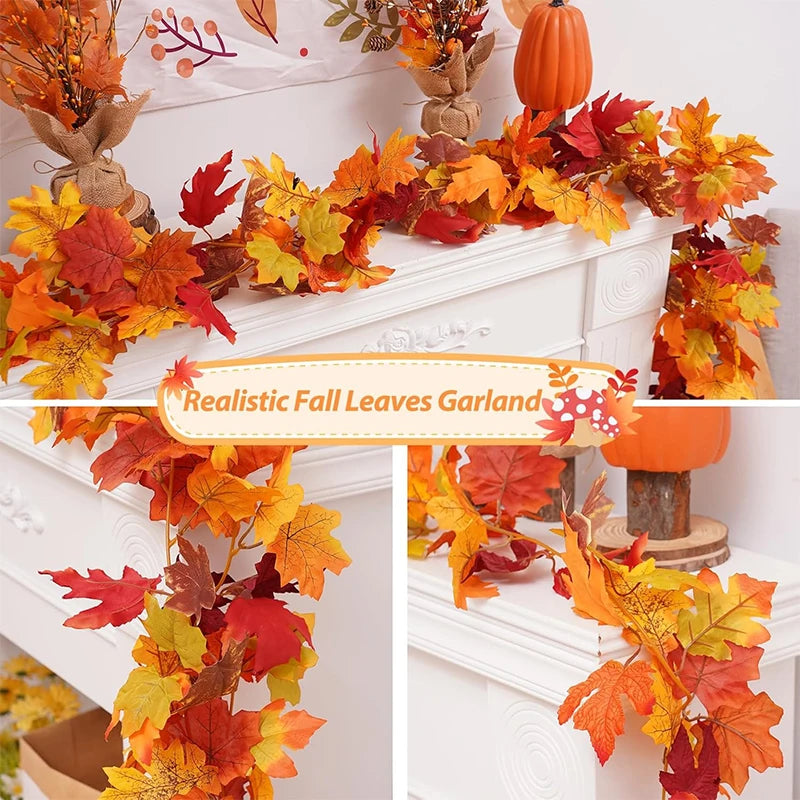 200CM Autumn Artificial Maple Leaf Garland Wreath Vine Home Decor Garden Halloween Windows Decoration