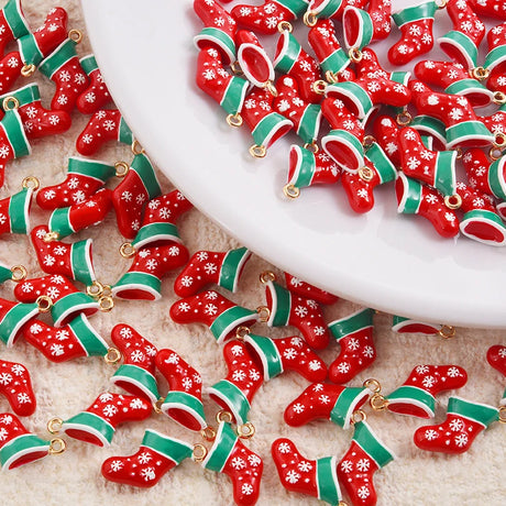 5pcs Christmas Charm Enamel Apple Socks Bell DIY Pendant Charms For Jewelry Making Keychain Earrings Bulk Handmade Material Gift