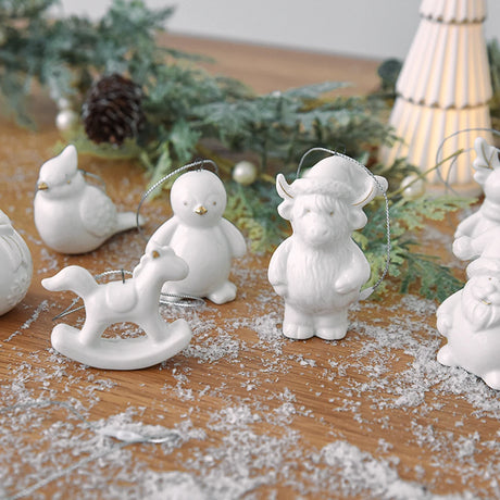 White Ceramic Christmas Tree Ornaments Snowman Reindeer Xmas Hanging Decor