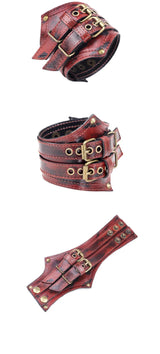 Genuine Leather Men's Wide Leather Wrist Cuff Buckle Bracelet