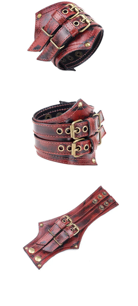 Genuine Leather Men's Wide Leather Wrist Cuff Buckle Bracelet