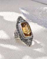 The Gypsy's Lantern S925 Sterling Silver Rings Natural Amethyst Yellow Crystal