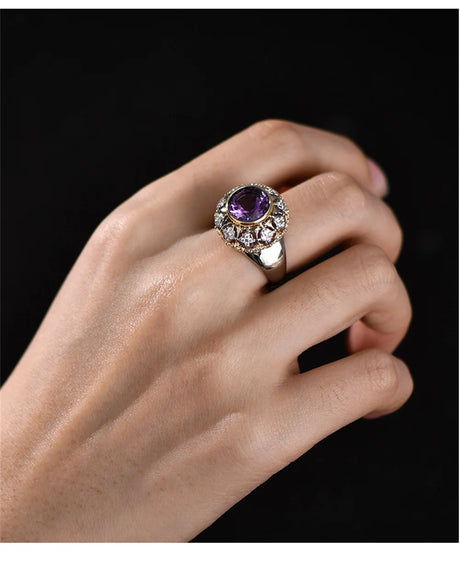 The Eye of Joy S925 Sterling Silver Ring Natural Amethyst Zircon