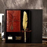 Golden Feather Quill Pens Set Dip Fountain Pens Ink Stationery Writing Gift Box Sets
