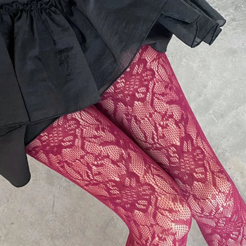 Floral Lace Silk Stockings Fish Net Harajuku Pantyhose
