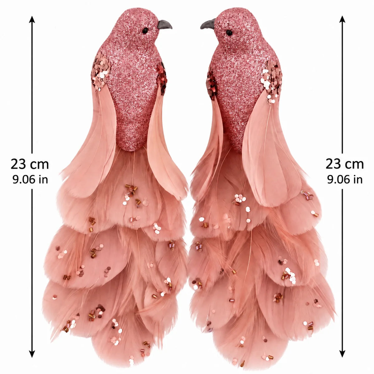 Pink Feather Birds 2PCS Christmas Bird Ornaments Christmas Tree Clips
