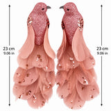 Pink Feather Birds 2PCS Christmas Bird Ornaments Christmas Tree Clips