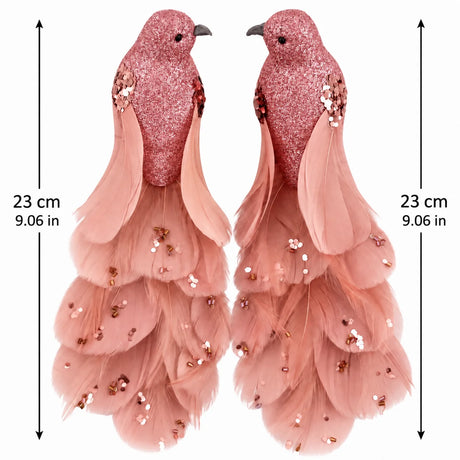 Pink Feather Birds 2PCS Christmas Bird Ornaments Christmas Tree Clips