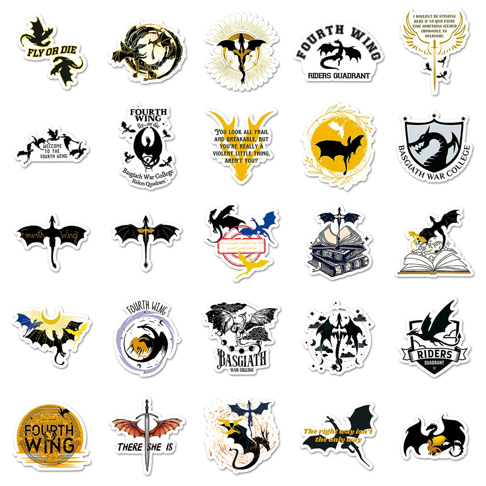 50pcs Fourth Wing Fantasy Novel Stickers