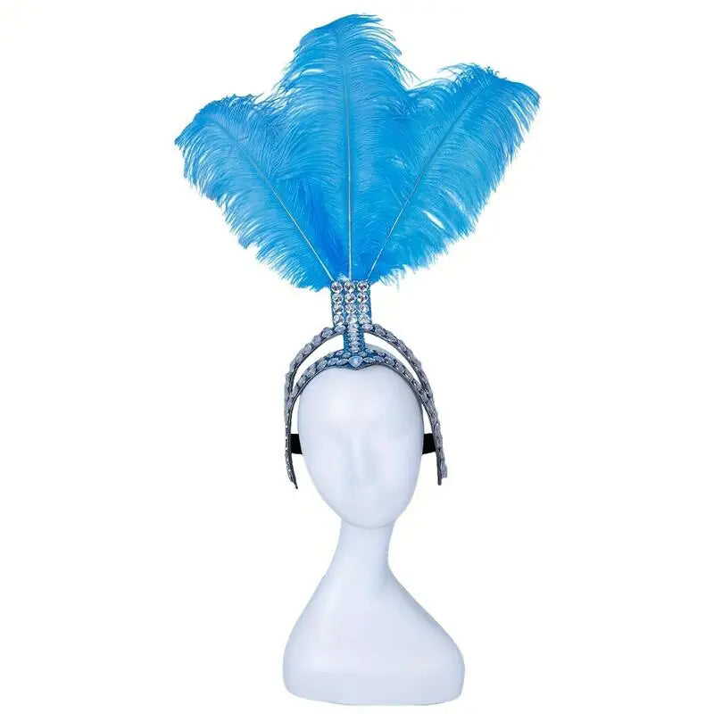 Rhinestone Feather Carnival Headpiece Stage Performances Mardi Gras Festival Wear