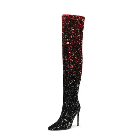 Galaxy Thigh High Boots Gradient Sequin Stretch Boots 11CM Heels