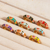 Vintage Boho Colourful Enamel Flower Rings