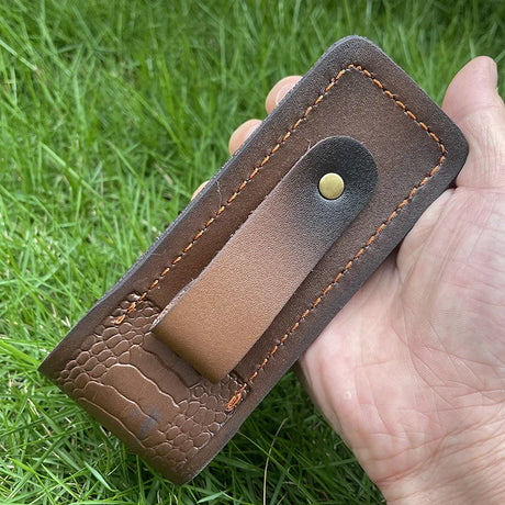 15 CM Pocket Knife Holder Embossed Genuine Leather Scabbard Pocket Knife Sheath Case Belt Holsters