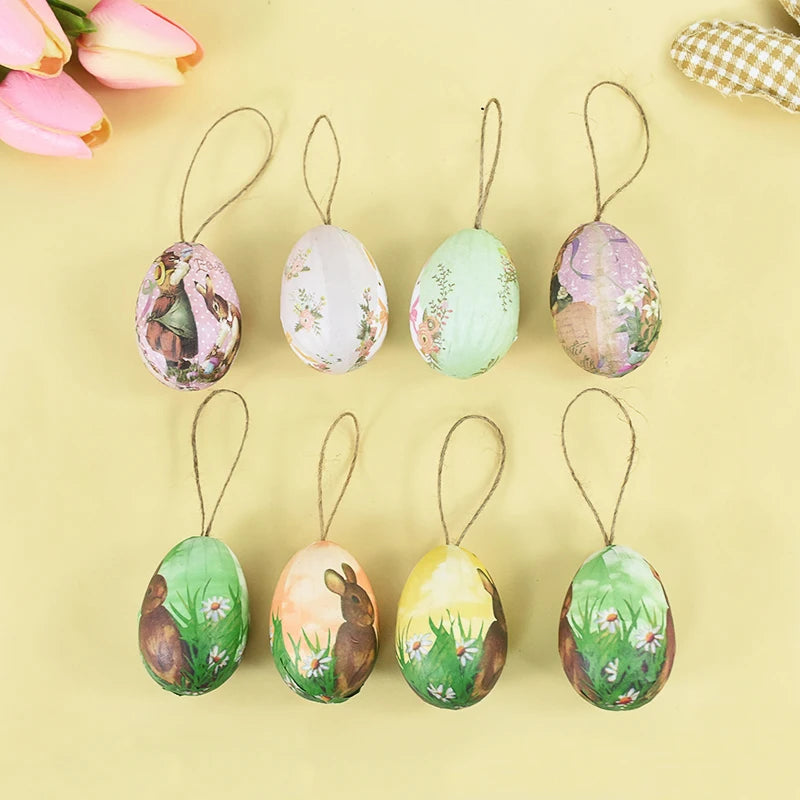 6Pcs Foam Easter Eggs Hanging Ornaments With Basket