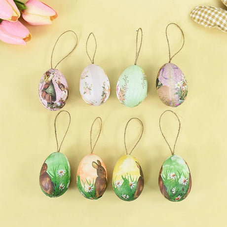 6Pcs Foam Easter Eggs Hanging Ornaments With Basket