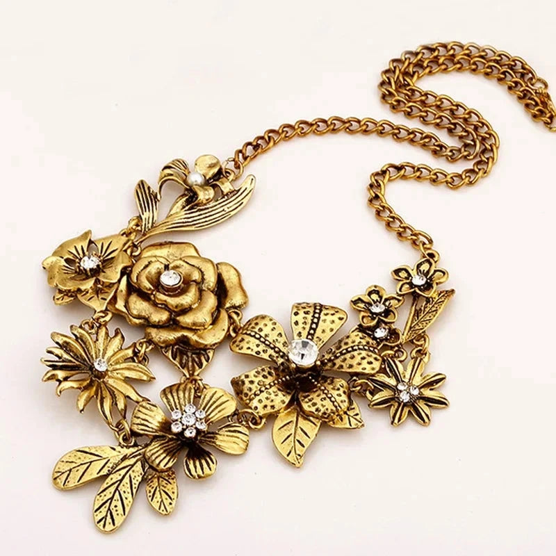 Metal Flower Bouquet Chunky Necklace