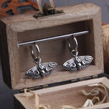 Pagan Moth Moon Phase Stainless Steel Earrings with Wooden Box