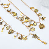 Celestial Charm Sun Flower Stars Moon Heart Charms Multi Layered Necklaces