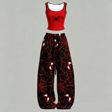 Spiderman Two-Piece Tracksuit Crop Tank Top And Wide Leg Pants Dance Wear