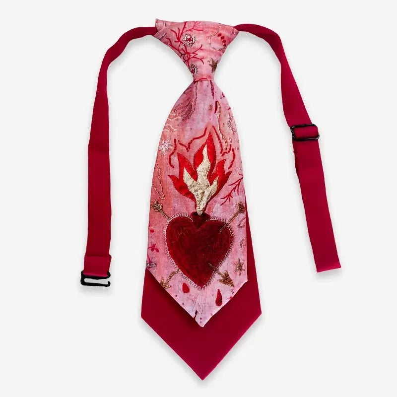 Sacred Heart Necktie Men Women Double Layer Red Knot-free Ties For Shirt Boy Girls Performance