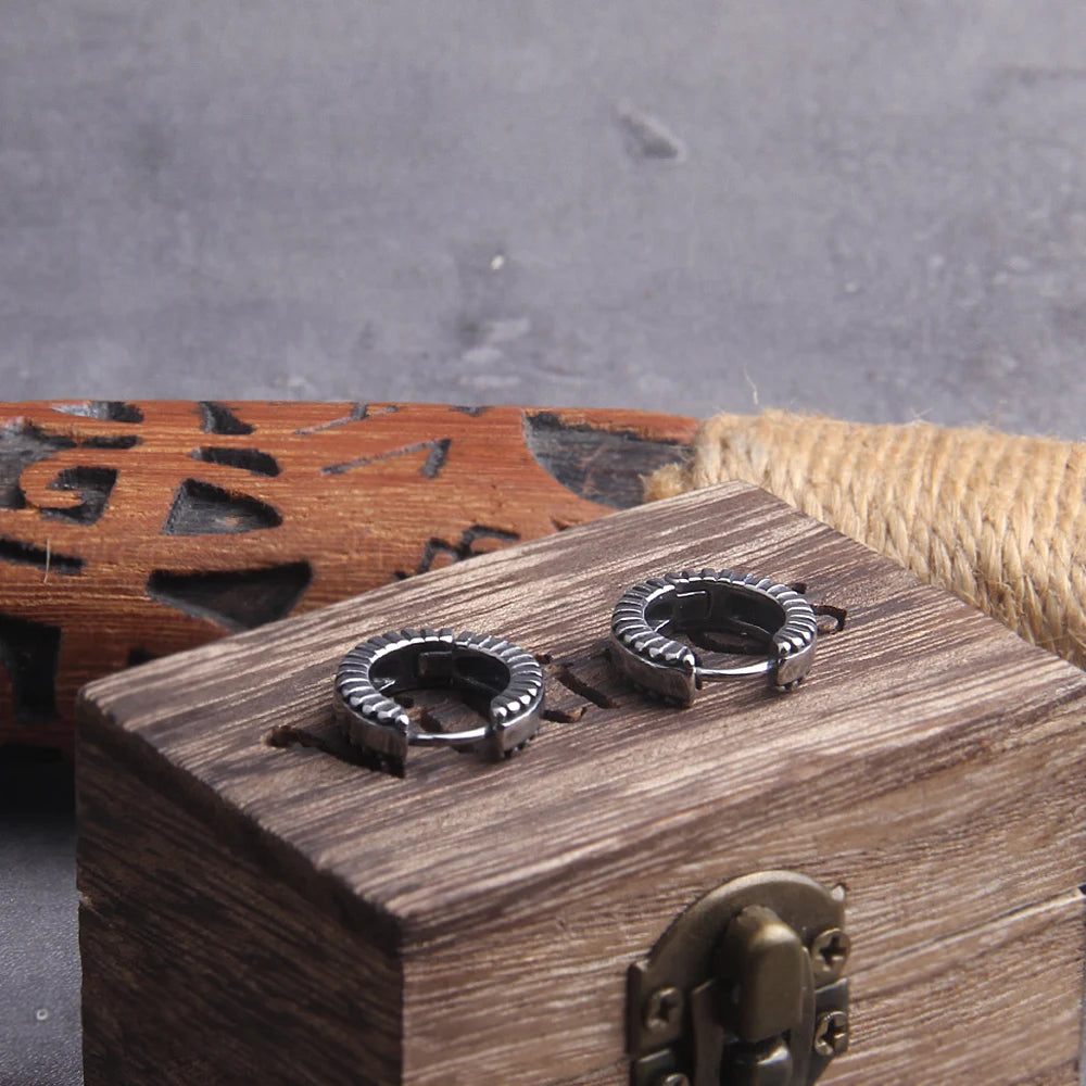 Loop Stainless Steel Huggie Hoop Earrings for Men with Wooden Box