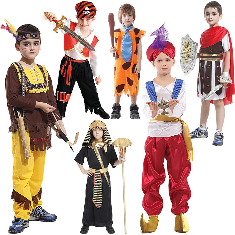Boys Halloween Cosplay Arabian Indian Prince of Rome Egypt Kids Primitive Pirate Costumes