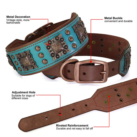 Genuine Leather Dog Collar 2inch Wide Rivets and Spikes Medieval Cosplay