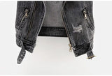 Black Denim Sleeveless Jacket Grunge Ripped Vest