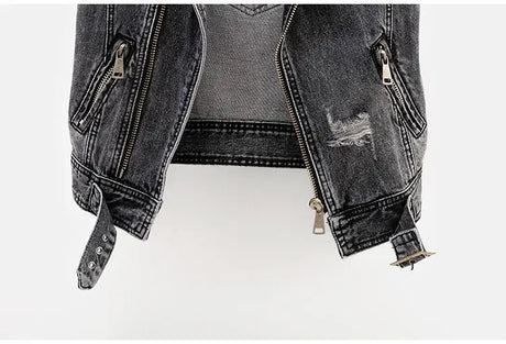 Black Denim Sleeveless Jacket Grunge Ripped Vest