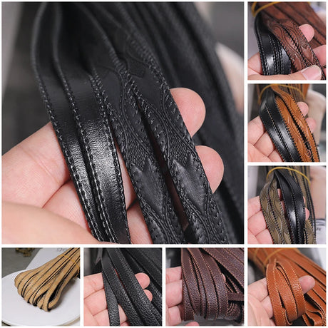 1/2/5/10M Faux Leather Rope 10mm wide Leaf Embossed Flat Ribbon DIY Craft