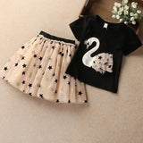 Swan T-Shirt+Sequin Skirts 2Pcs Baby Girls Clothing Sets Cotton Outfits