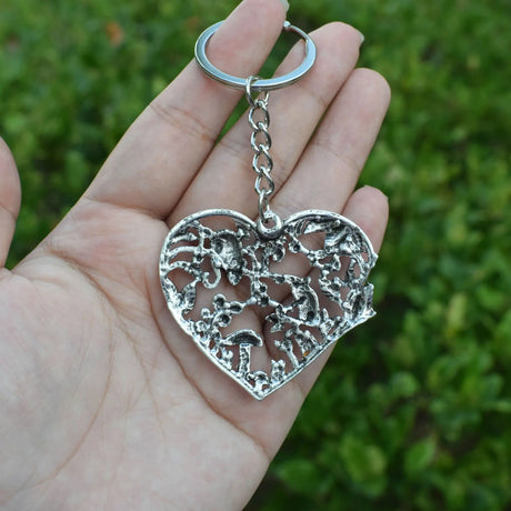 Forest Love Heart Mushroom And Mouse Keyring