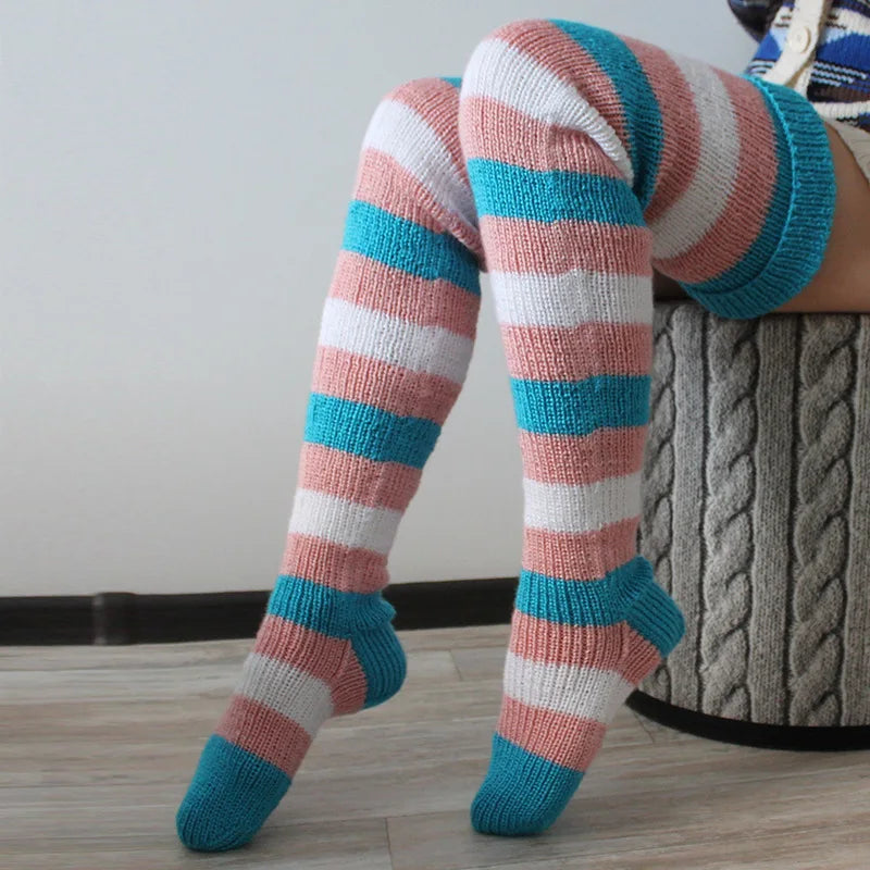 Striped Knitted Wool Long Socks
