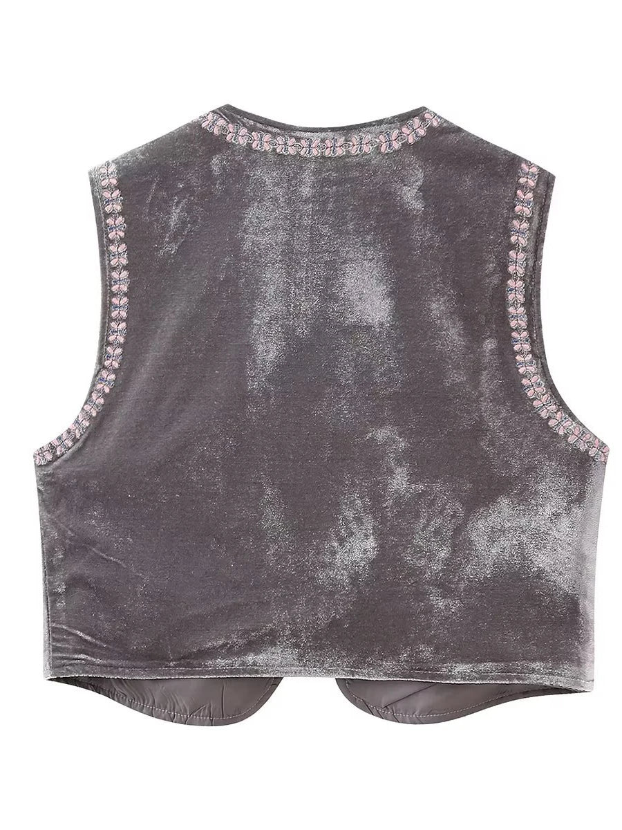 Janet's Floral Embroidered Velvet Vest Waistcoat