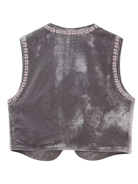 Janet's Floral Embroidered Velvet Vest Waistcoat