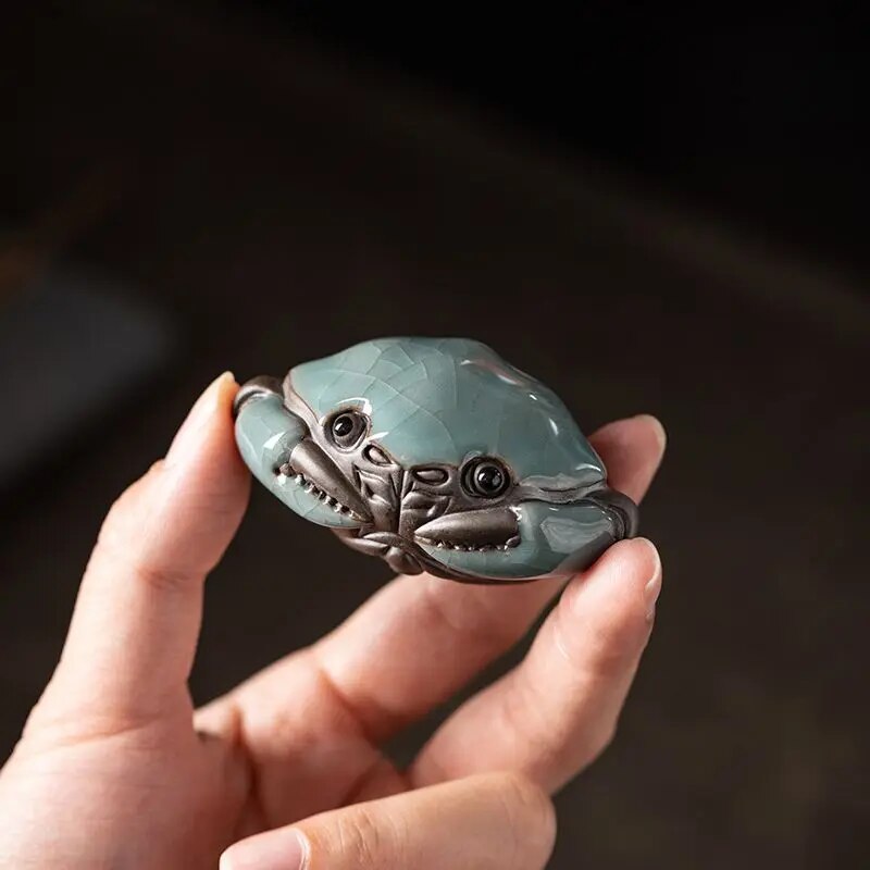 Kiln Cracked Glaze Crab Tea Pet Handmade Tea Ceremony Decoration