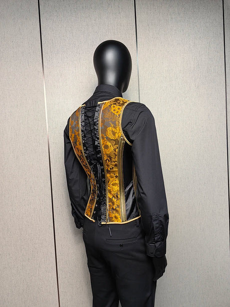 Vintage Circus Men's Boned Waistcoat Corset Vest Lace Up Burlesque Performance Stage Costume