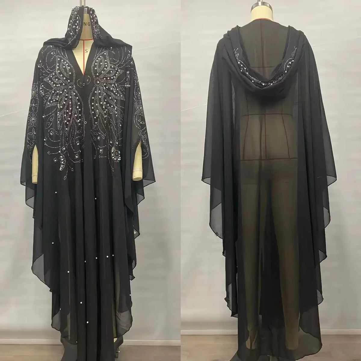 Sparkly Thin Hooded Cloak Cape Dress Stage Performer Cover Up